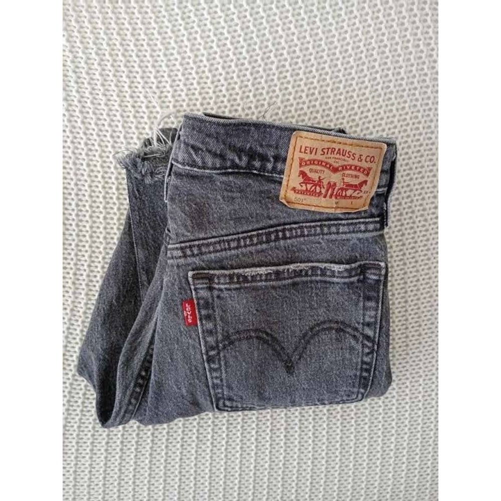 Levi's 501 Skinny Jeans Gray Black High Rise Raw Hem 26x29 - Picture 13 of 13
